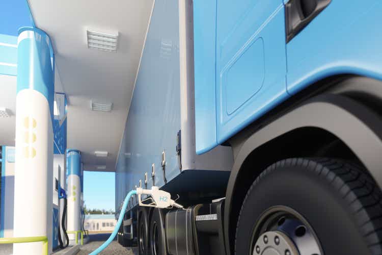 Hydrogen Refueling The Truck On The Filling Station For Eco Friendly Transport