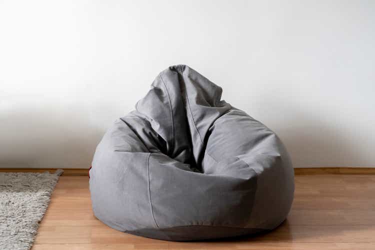 grey bag chair or bean armchair at home in living room