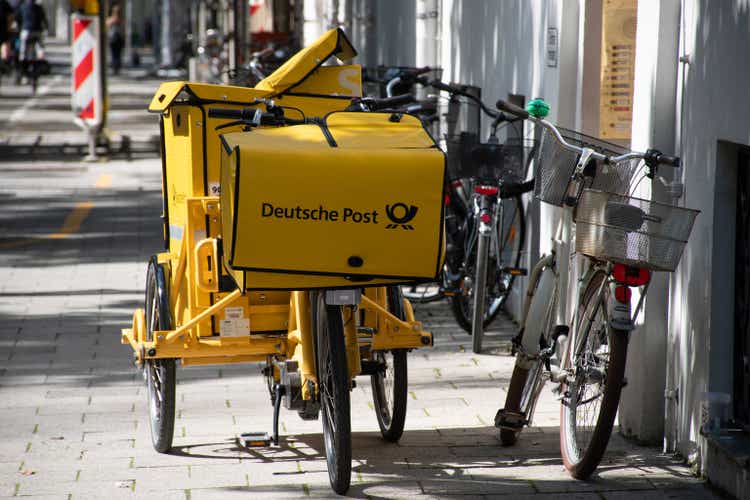 Deutsche Post German Mail Carrier Bike in Munich, Germany