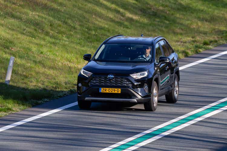 Dutch black 2019 hybrid Toyota RAV4 driving on the N36