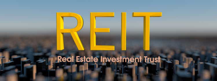 Concept image of Business Acronym REIT as Real Estate Investment Trust. 3d rendering