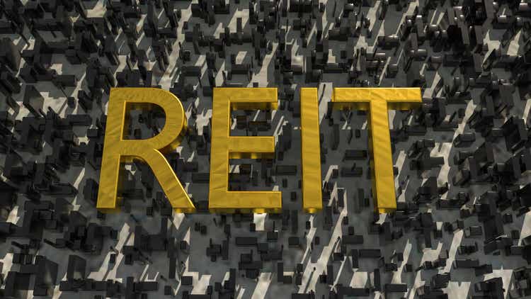 Concept image of Business Acronym REIT as Real Estate Investment Trust. 3d rendering