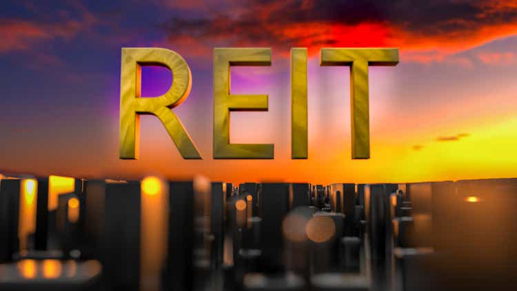 Concept image of Business Acronym REIT as Real Estate Investment Trust. 3d rendering