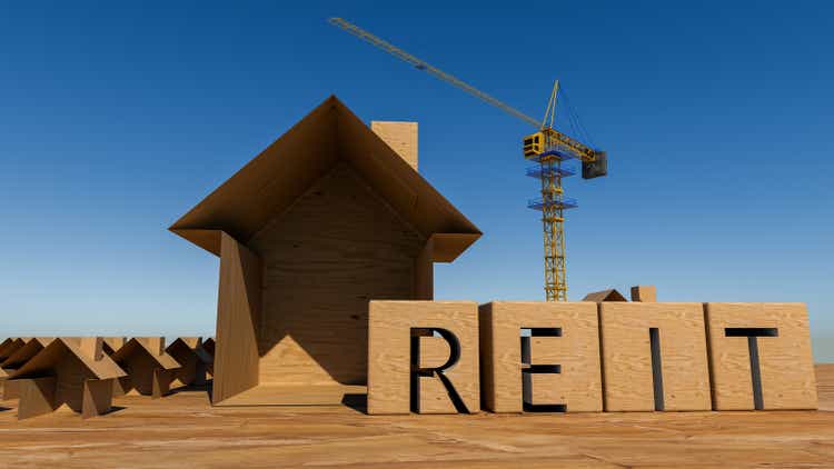 Concept image of Business Acronym REIT as Real Estate Investment Trust. 3d rendering