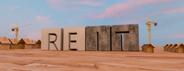 Concept image of Business Acronym REIT as Real Estate Investment Trust. 3d rendering