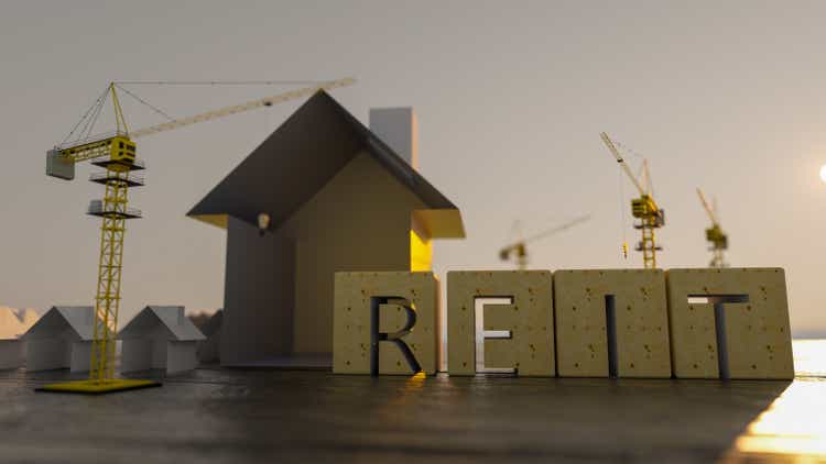 Concept image of Business Acronym REIT as Real Estate Investment Trust. 3d rendering