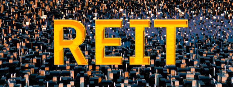 REIT. Concept image of Business Acronym REIT as Real Estate Investment Trust. 3d rendering