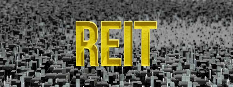 REIT. Concept image of Business Acronym REIT as Real Estate Investment Trust. 3d rendering
