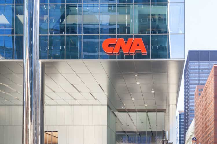 CNA sign on their headquarters building in Chicago.