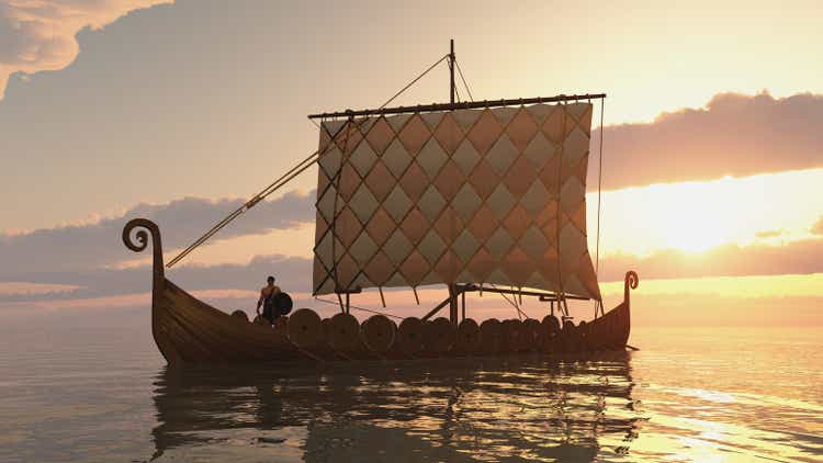 Viking ship at sunset