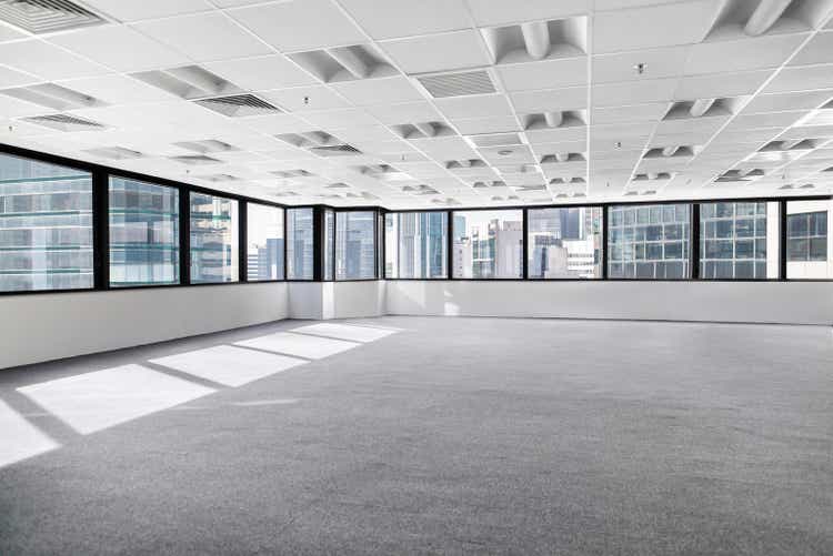 Empty commercial business office interior space view in urban city downtown