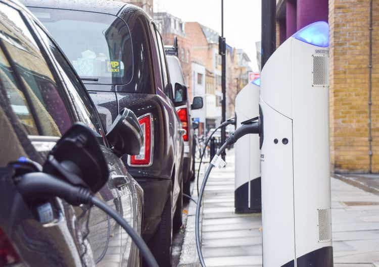 Electric vehicle charging station, London, England