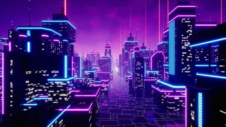 Metaverse city and cyberpunk concept. 3d render