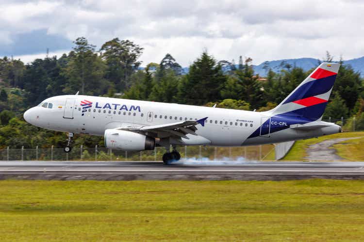 LATAM Airbus A319 airplane Medellin Rionegro airport in Colombia