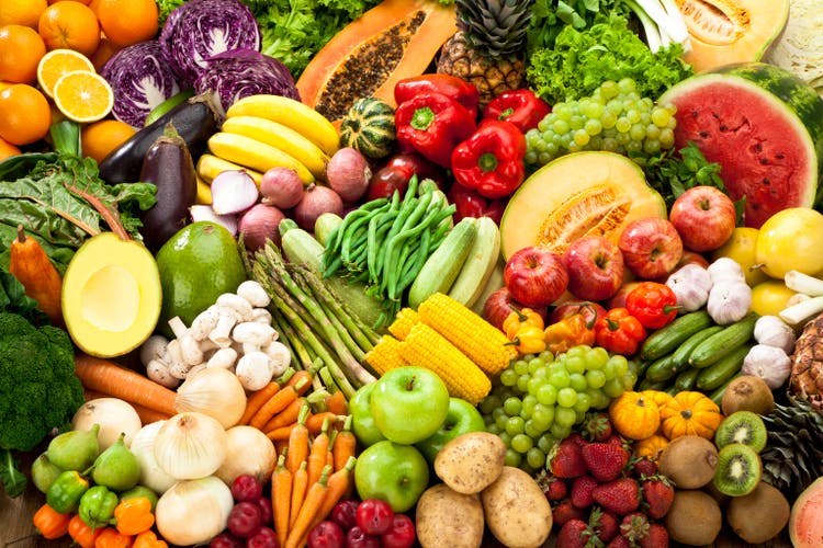 Assortment of Fruits and Vegetables Background.