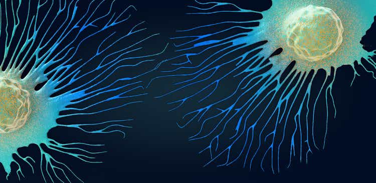 Migrating and spreading cancer cell - 3d illustration