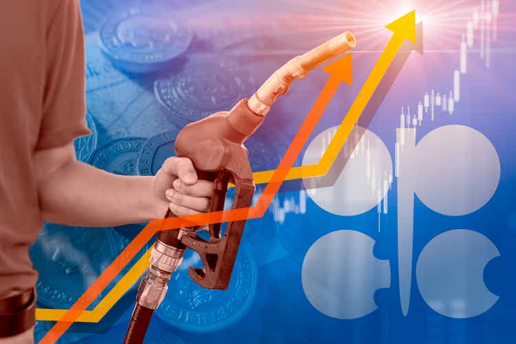 OPEC logo sign symbol for Crude oil prices fuel gas cost up rising high concept.