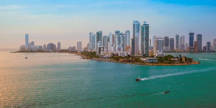 Skyline of Cartagena de Indias, Colombia. Bocagrande district.