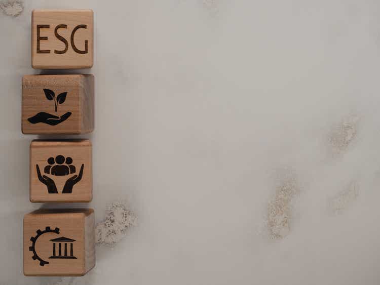 ESG concept is writen on wooden cubes.