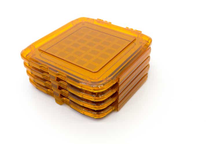 Photo of photomasks for photolithography process an orange boxes