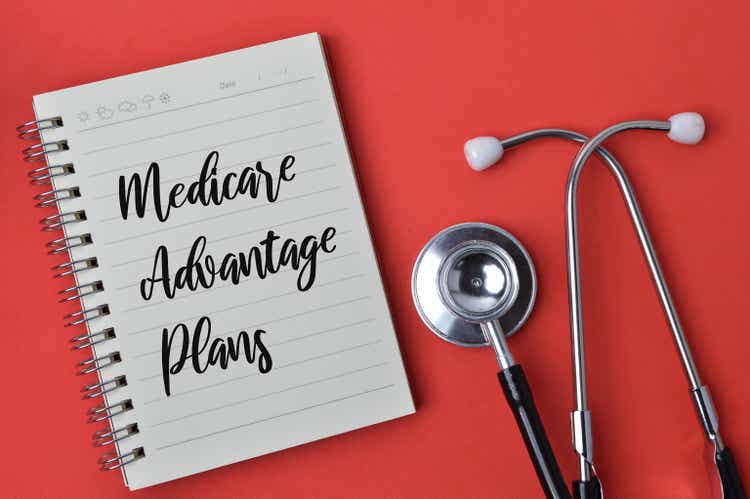 Stethoscope and notebook written with MEDICARE ADVANTAGE PLANS.