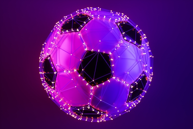 Soccer Ball With Connection Dots And Plexus Lines.Metaverse Abstract Technology Concept.