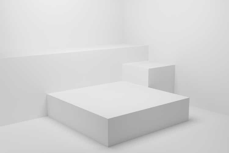 Abstract white pedestal podium stands in the white room