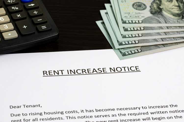 Rent increase notice. Rental assistance, housing market shortage, and monthly budget concept.
