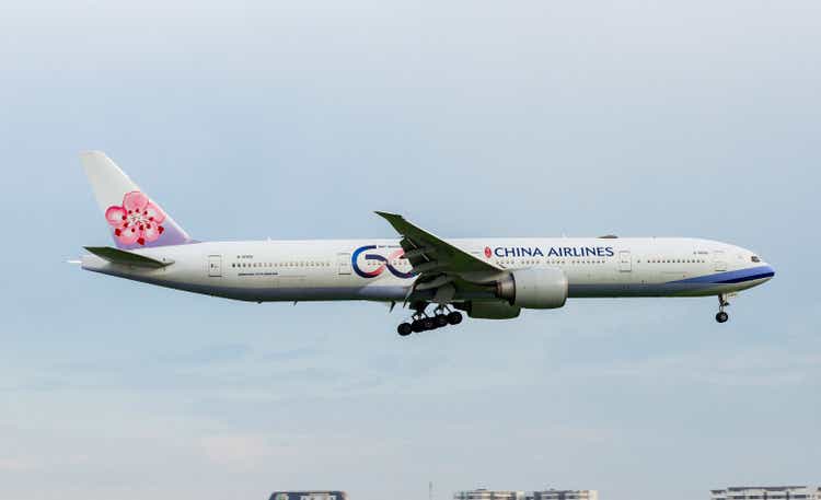 China Airlines Boeing 777-309ER (Reg B-18006) 60th Anniversary Livery Landing At Tan Son Nhat International Airport (SGN-VVTS), Vietnam.