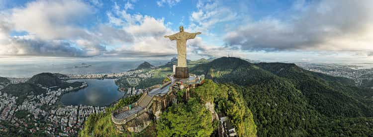 Aerial view of postcard downtown Rio de Janeiro Brazil.