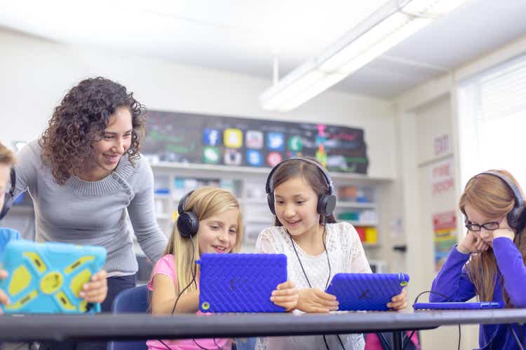Elementary students using technology at school