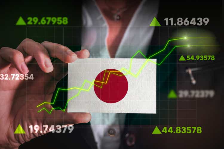 Graph growing up in Front Of Japan Flag