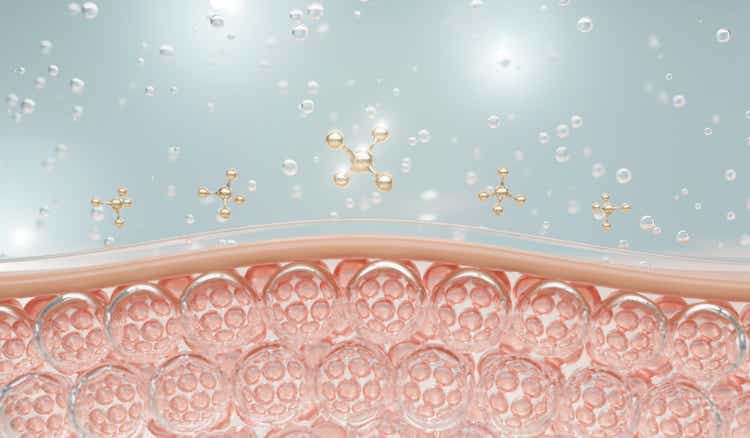 Water and vitamin drop on skin cell. reduce up saggy skin of the skin cell.