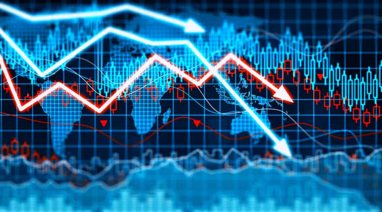 Econimical crisis concept. Spread in the world, economy is down. 3d illustration