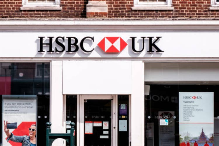 High Street Branch Of HSBC Retail Bank With No People