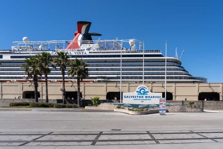 Carnival Vista cruise ship at port of Galveston, Texas, USA on March 12, 2022.