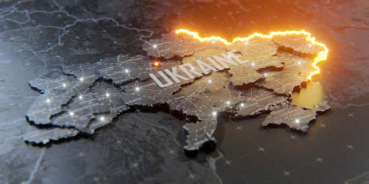 Military conflict between Ukraine and Russia. Concept map of war. cartography design. 3d render