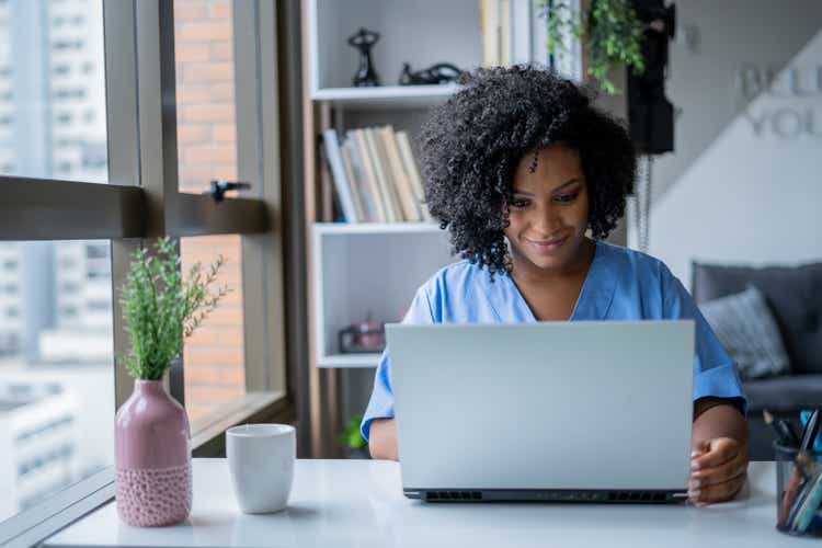 Nurse in consultation by video call