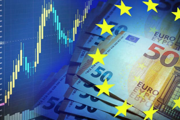 European currency Euro. Stock market and exchange concept. EU Currency market. Stock market graph. 50 euros. Value of money.