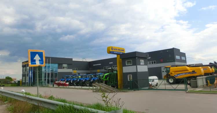 View of the New Holland Agriculture brand dealership. New Holland Agriculture is a global full-line agricultural machinery manufacturer belonging to the CNH Industrial.