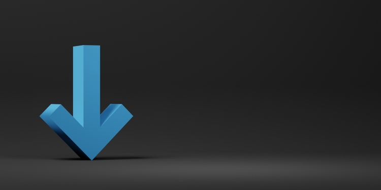 3D render of blue down arrow