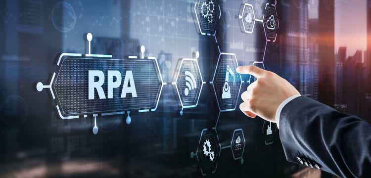 RPA. Robotic process automation concept on virtual screen