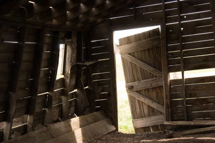 Inside an old wooden barn