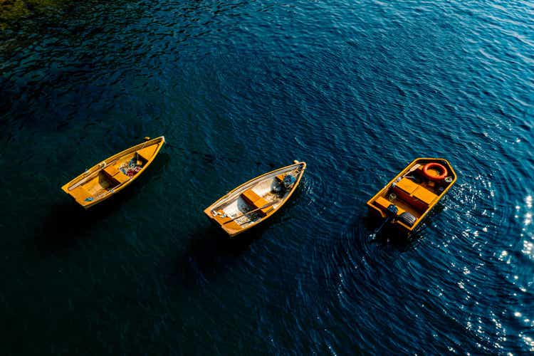 Lonely boat anchored in the sea