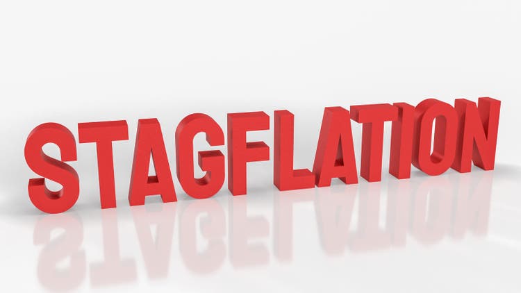 The red stagflation text on white for business concept 3d rendering