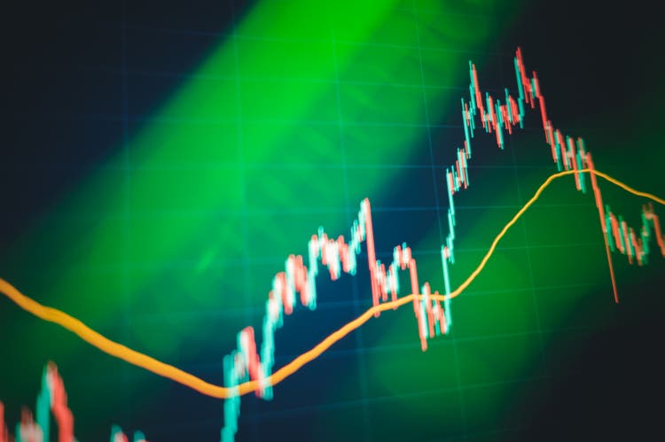 Positive high gainer growth-sotck invest rebound cryptocurrency charts and graphs on computer screen in bull market investment finance concept