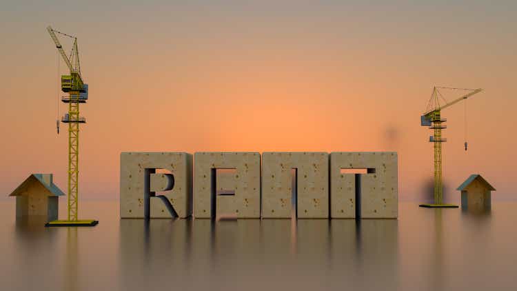 Concept image of Business Acronym REIT as Real Estate Investment Trust. 3d rendering