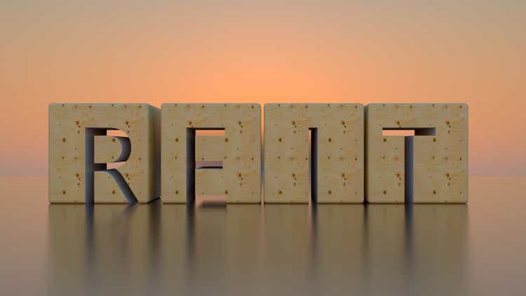 Concept image of Business Acronym REIT as Real Estate Investment Trust. 3d rendering