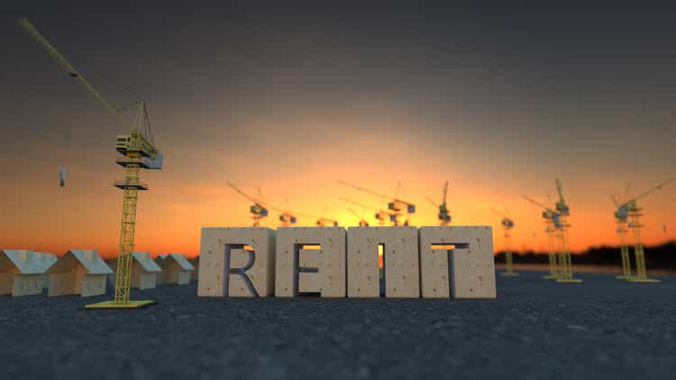 Concept image of Business Acronym REIT as Real Estate Investment Trust. 3d rendering