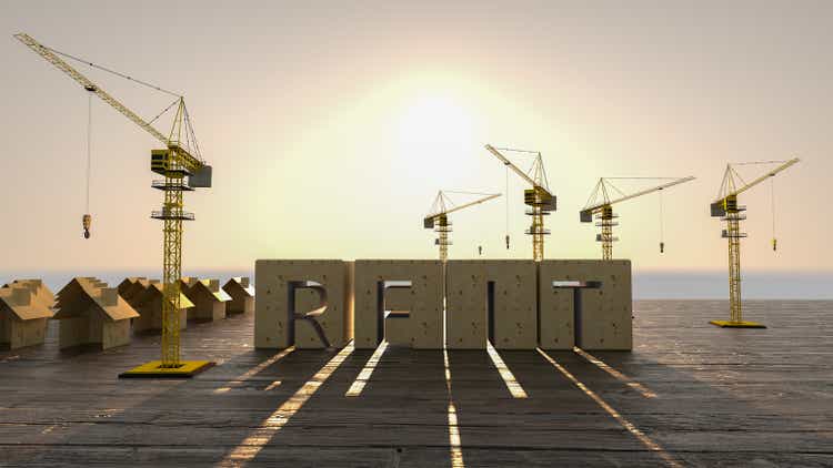 Concept image of Business Acronym REIT as Real Estate Investment Trust. 3d rendering